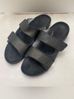 Barefoot Freedom by Drew Cruize Metallic Leather Adjustable Slides Size 10M